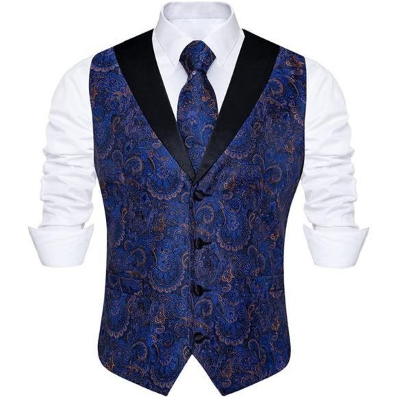Other - MEN'S Wedding Paisley Suit Vest, Blue Slim Fit